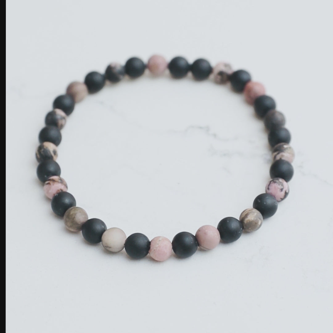 Black Tourmaline, Rhodonite Mens Stone Bracelet - Robyn Real Jewels