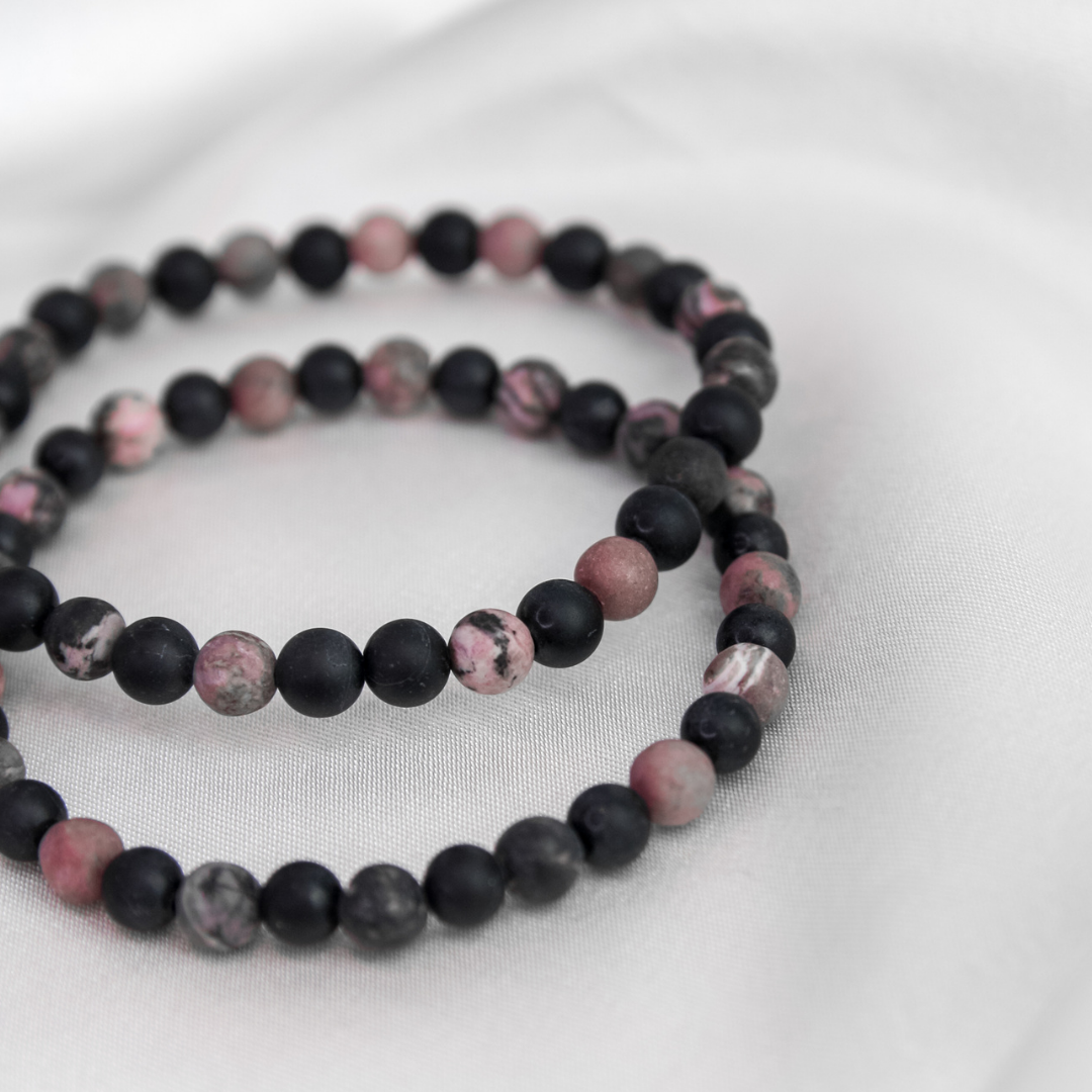  Black Tourmaline, Rhodonite Mens Stone Bracelet - Robyn Real Jewels