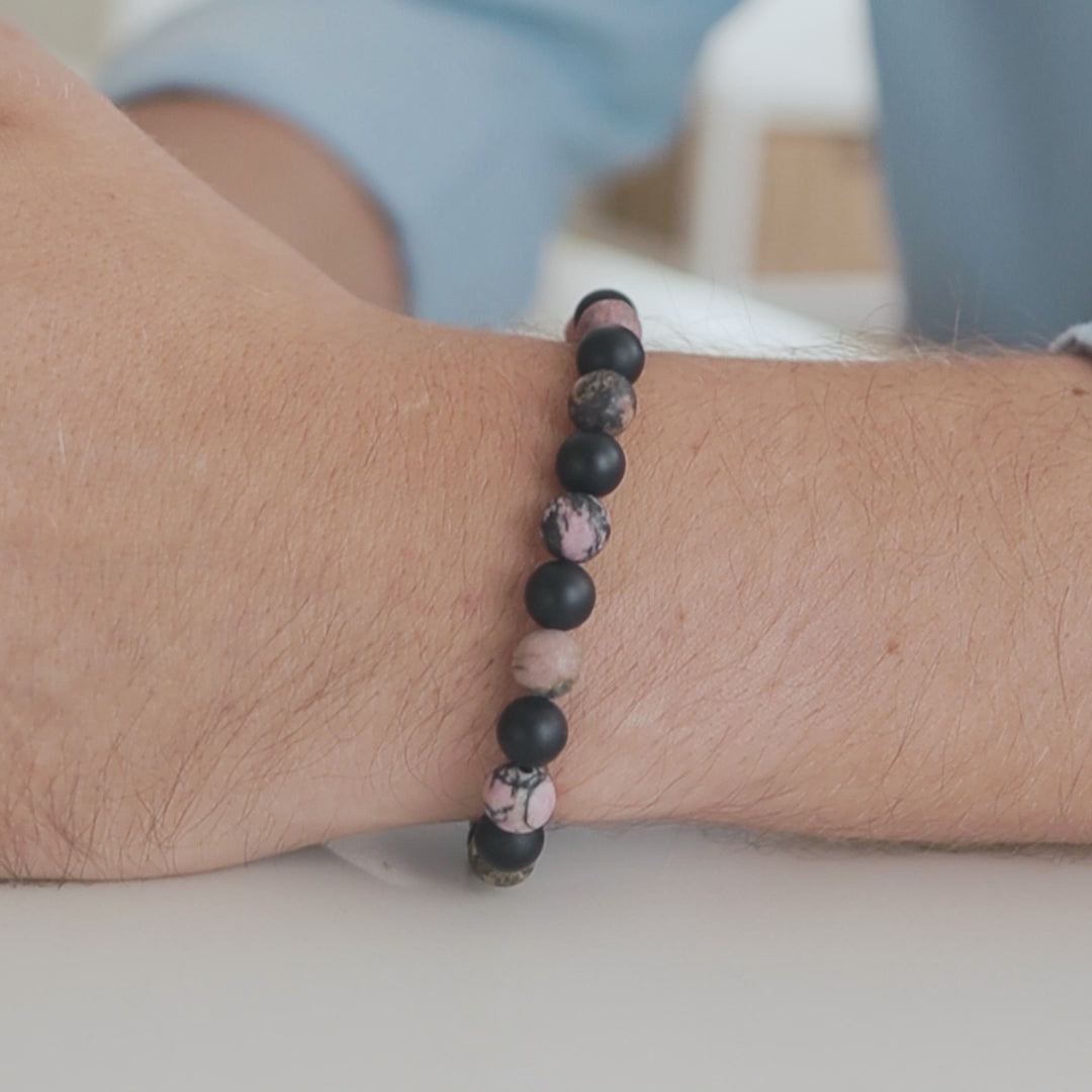 Black Tourmaline, Rhodonite Mens Stone Bracelet - Robyn Real Jewels